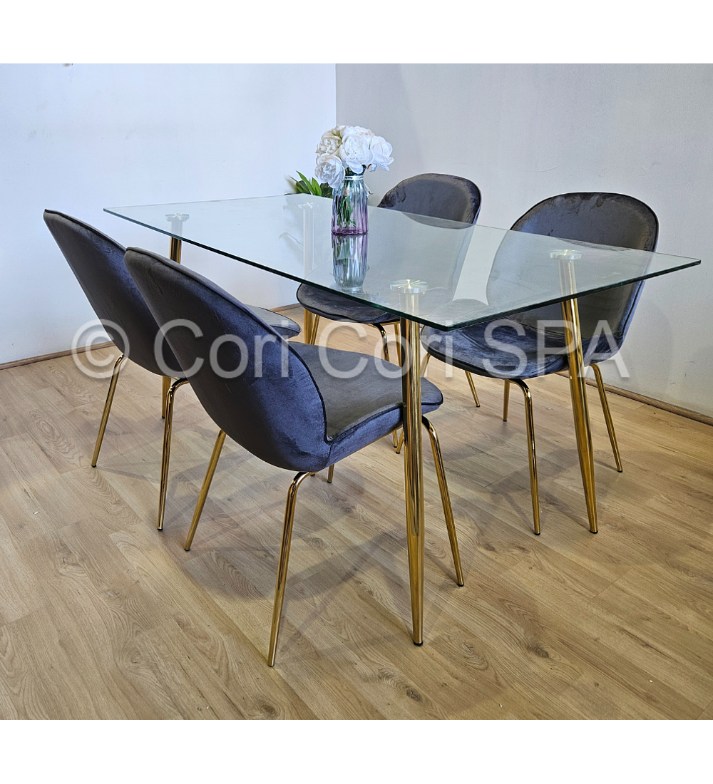 Comedor Rubi Gold 130x80cms + 4 Sillas Beetle