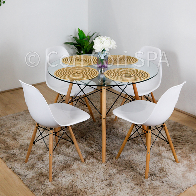 Comedor Eames Vidrio 120cms + 4 Sillas Eames 4