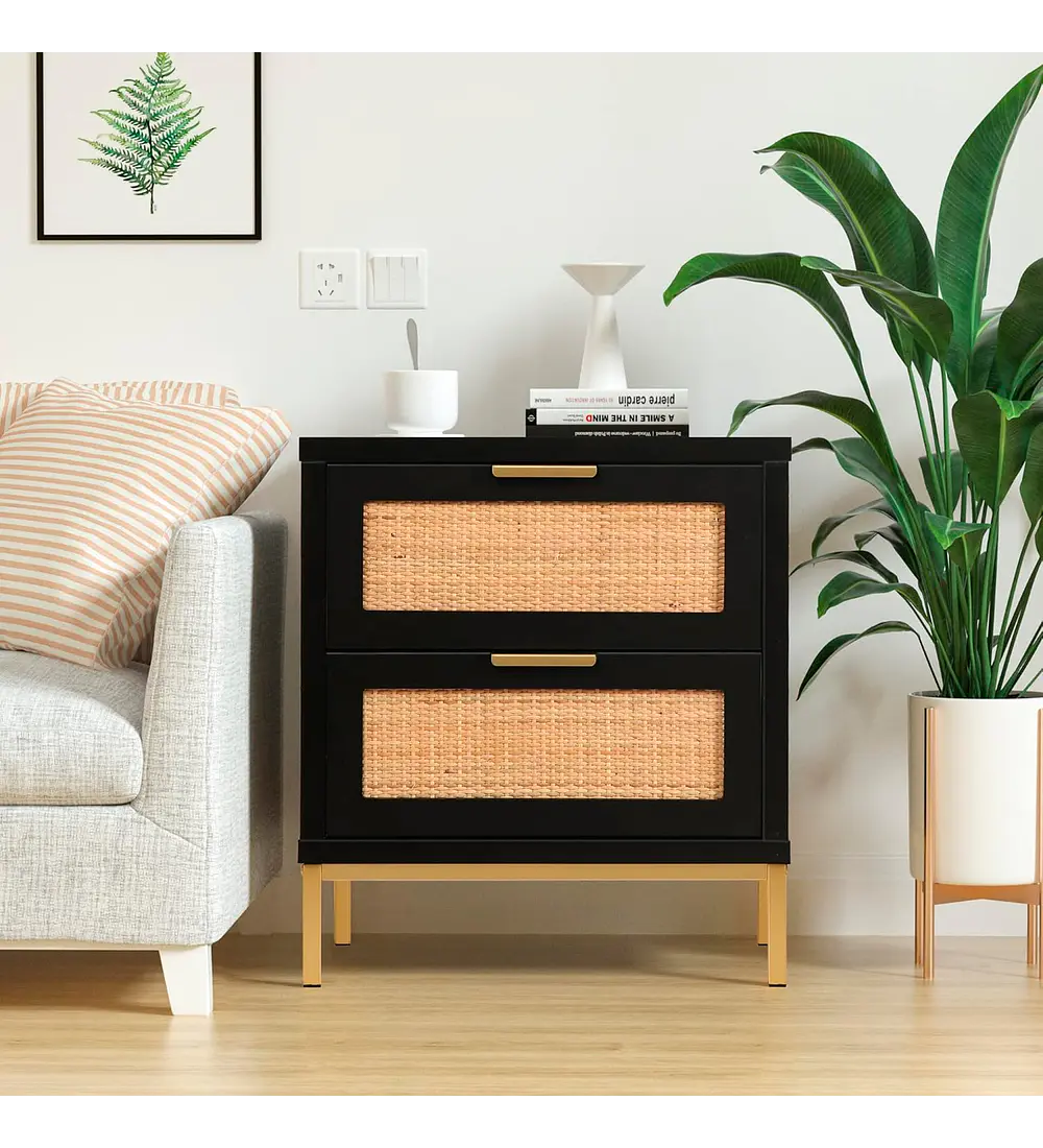 Velador Rattan Dark Dos Cajones