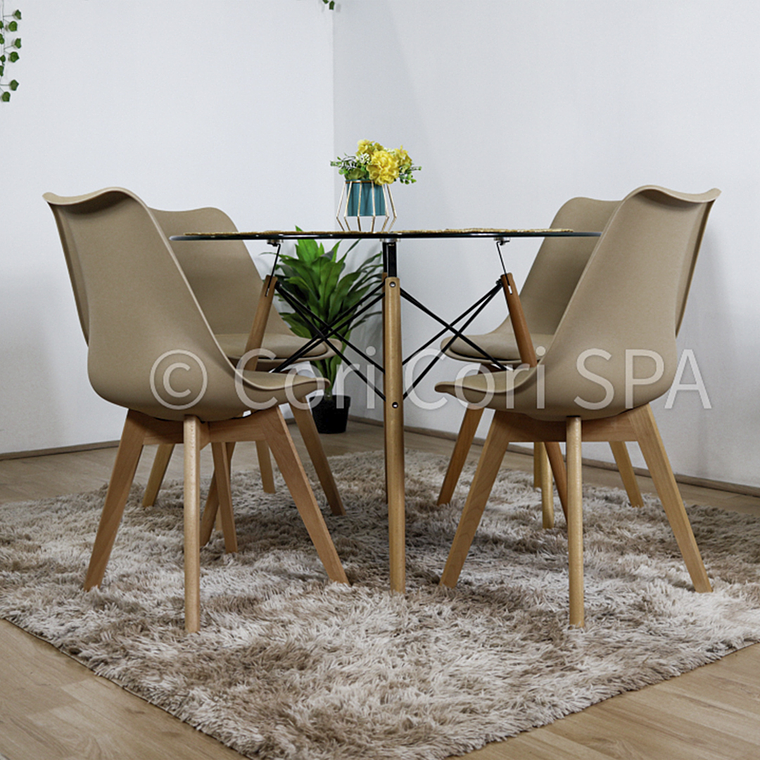 Comedor Eames Vidrio 120cms + 4 Sillas Tulip 8