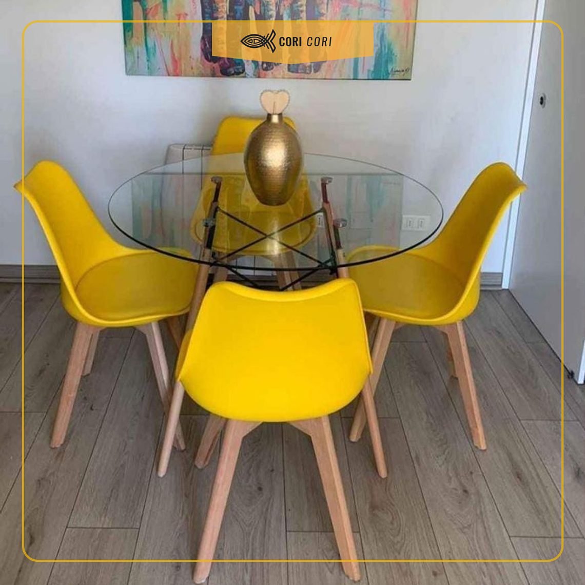 Comedor Eames Vidrio 120cms + 4 Sillas Tulip 9