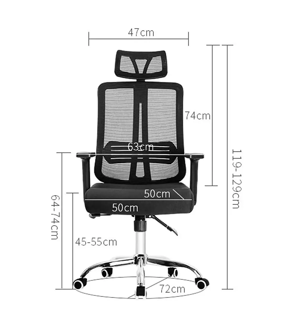 Silla de Oficina Mesh Negra Ejecutiva con apoyabrazos y cabeza