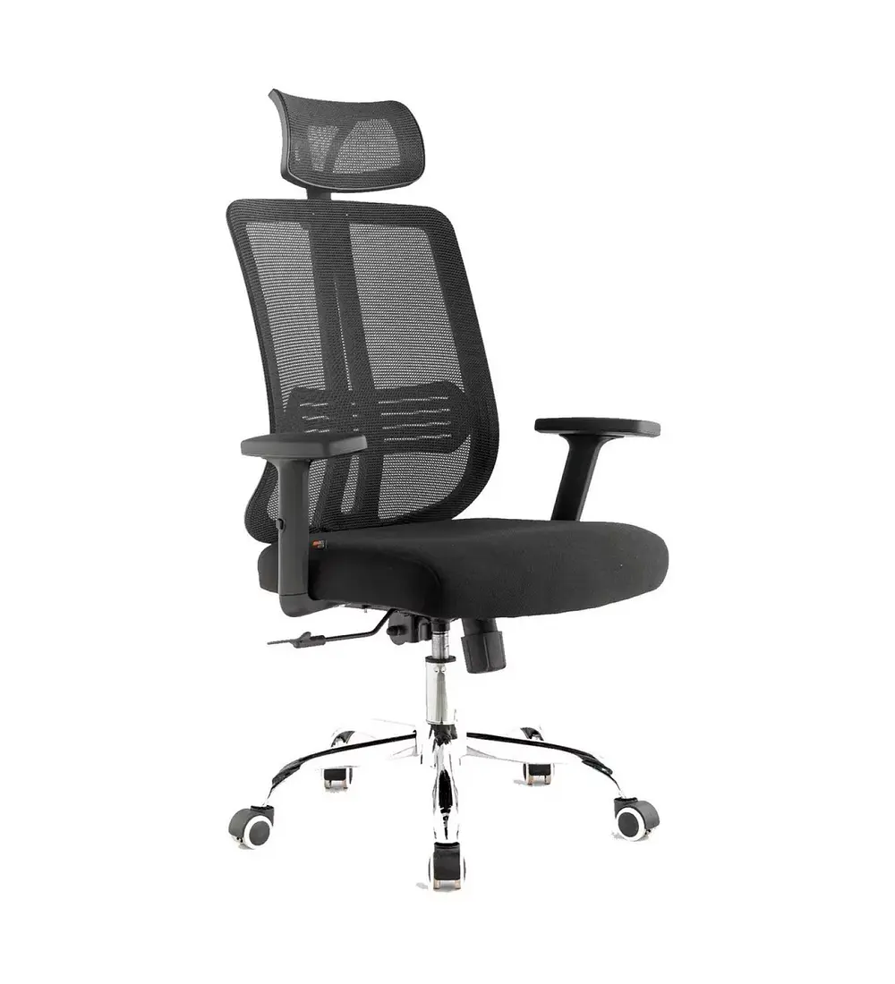 Silla de Oficina Mesh Negra Ejecutiva con apoyabrazos y cabeza