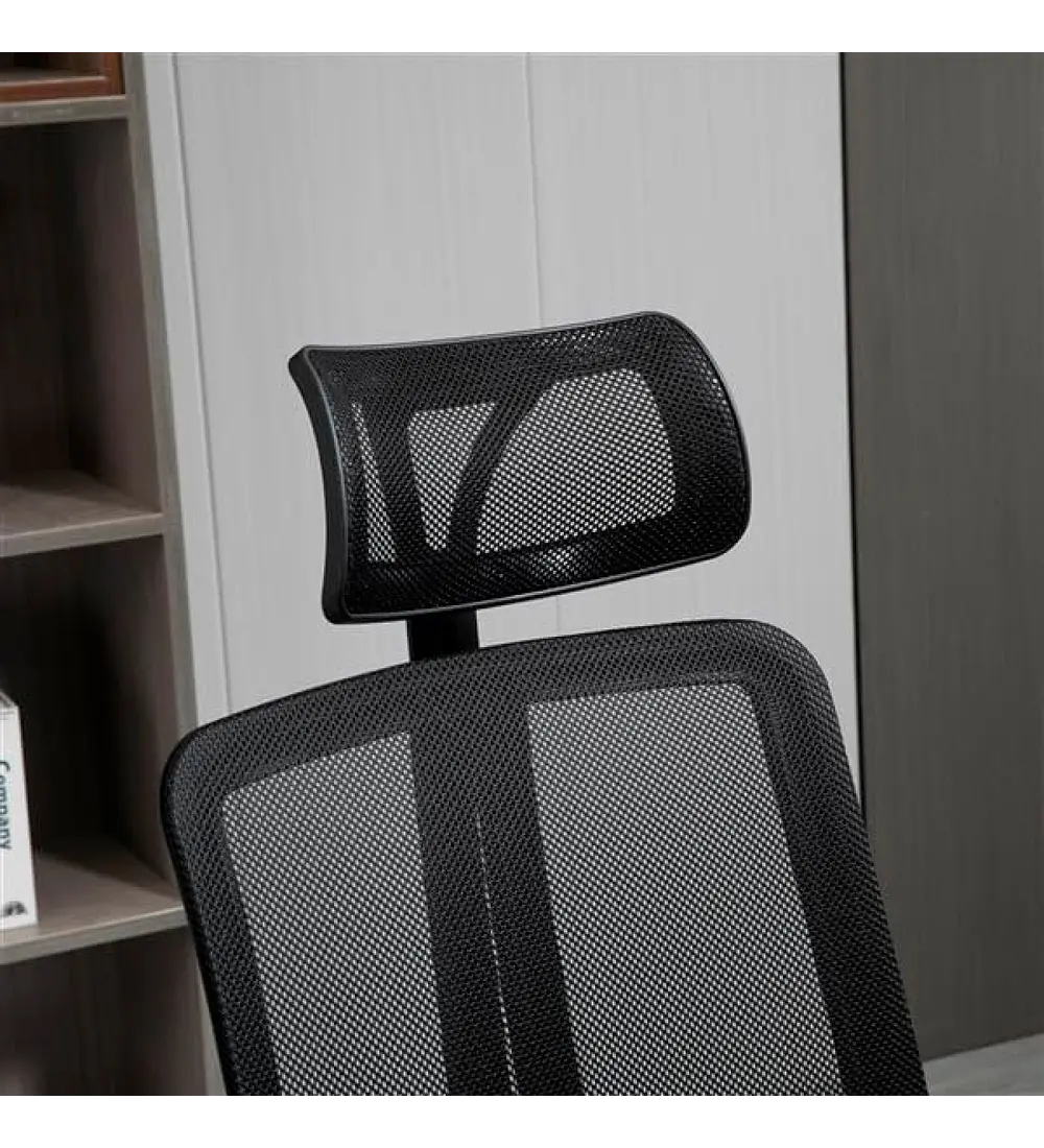 Silla de Oficina Mesh Negra Ejecutiva con apoyabrazos y cabeza