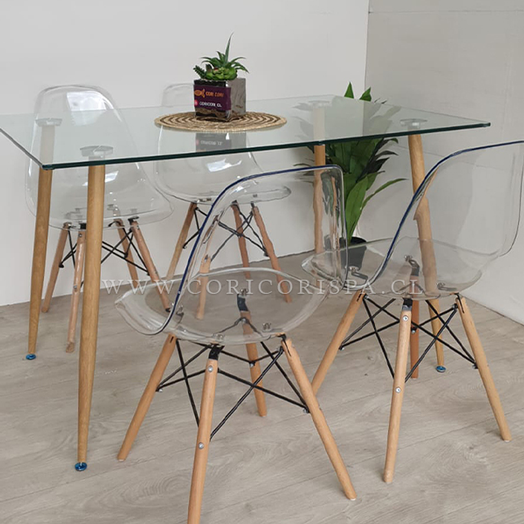 Comedor Rubi  120x80cm + 4 Sillas Eames Transparentes 1