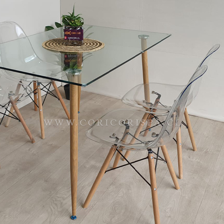 Comedor Rubi  120x80cm + 4 Sillas Eames Transparentes 2