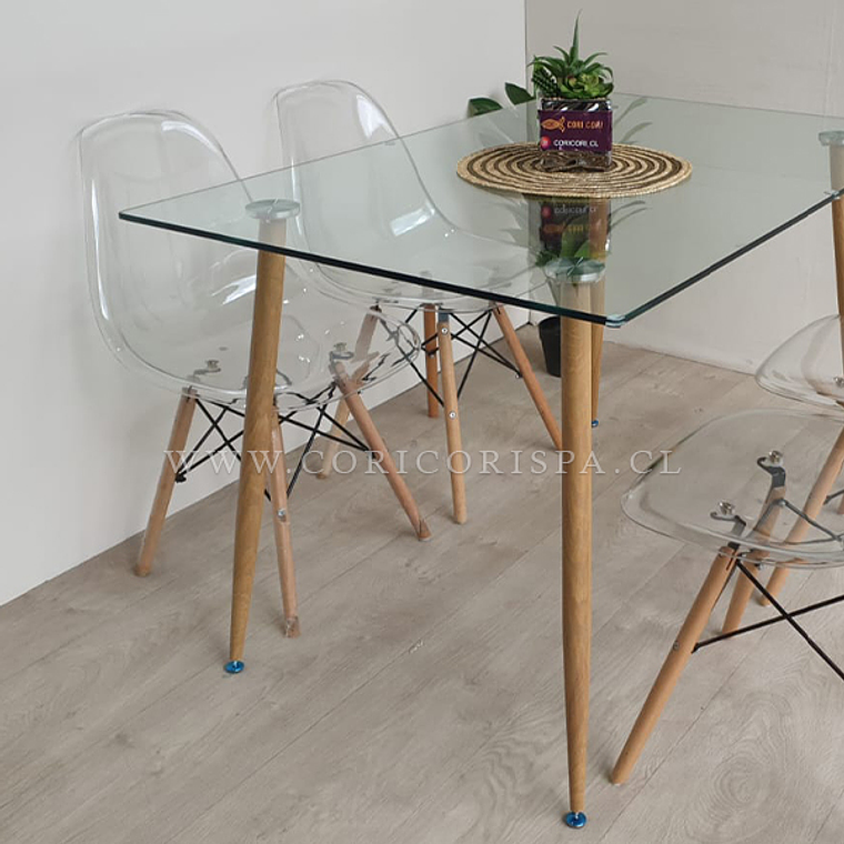 Comedor Rubi  120x80cm + 4 Sillas Eames Transparentes 3