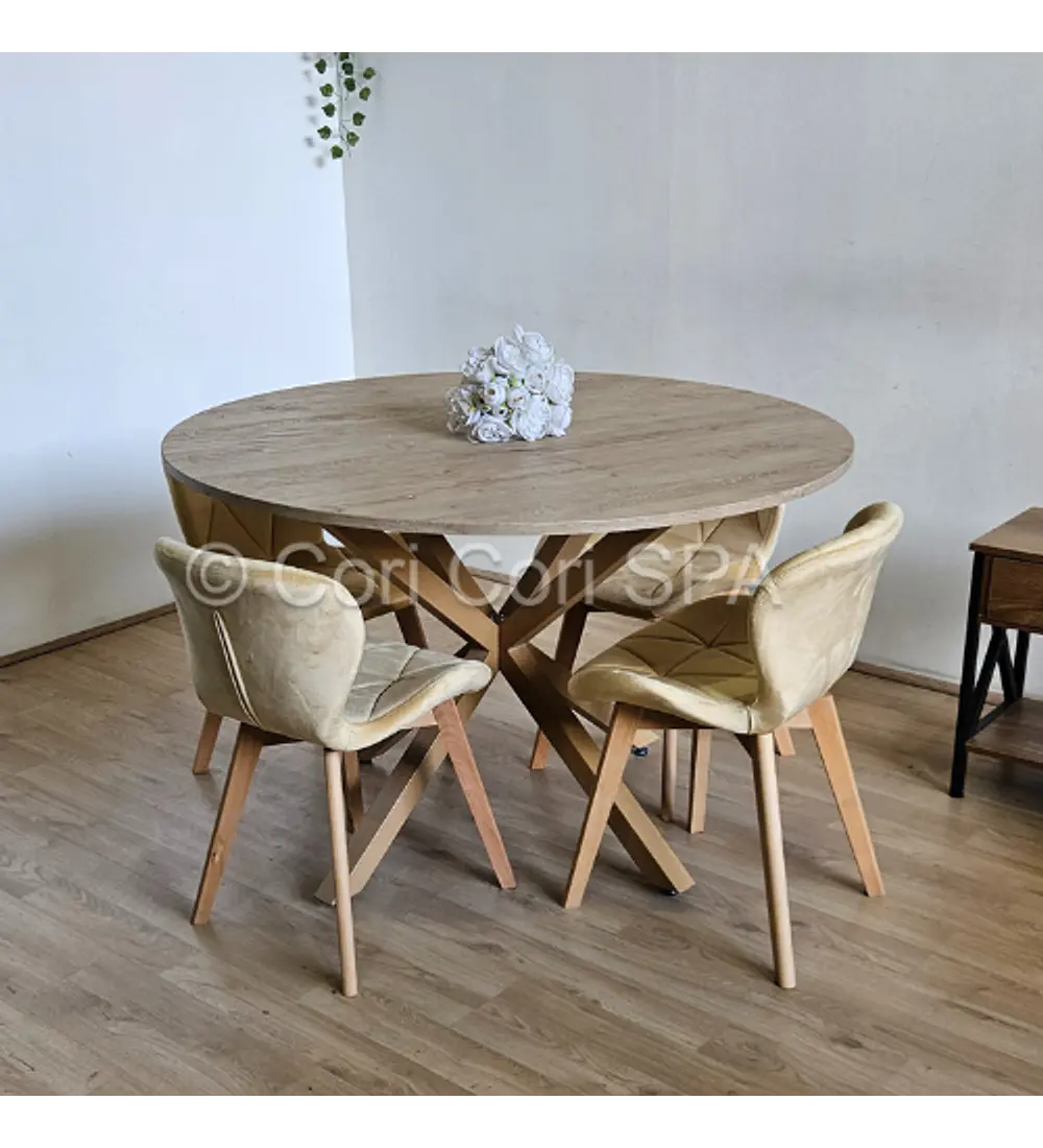 Comedor Warwick Melamina Wood 120cm + 4 Sillas Mariposa Velvet