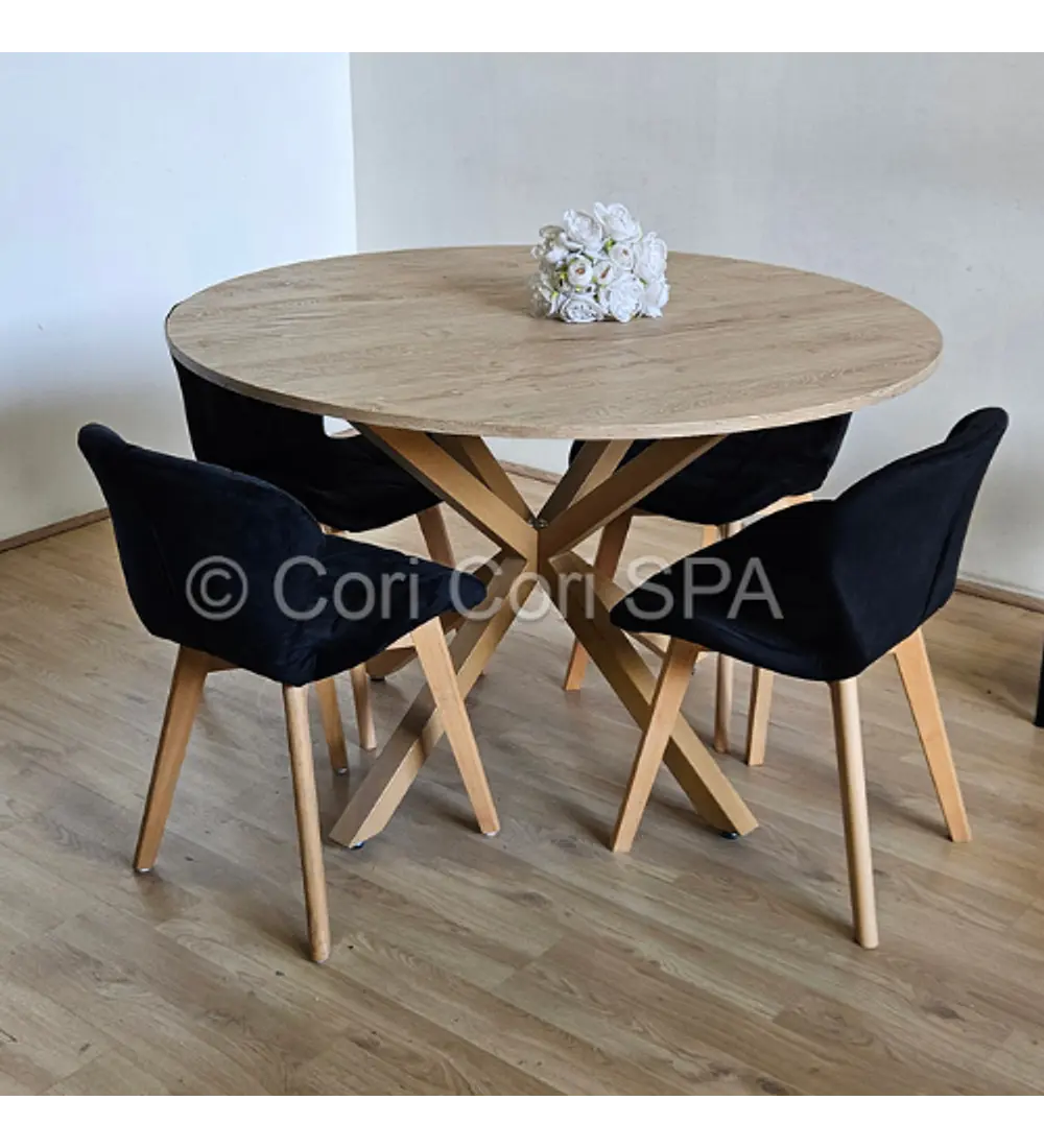 Comedor Warwick Melamina Wood 120cm + 4 Sillas Mariposa Velvet