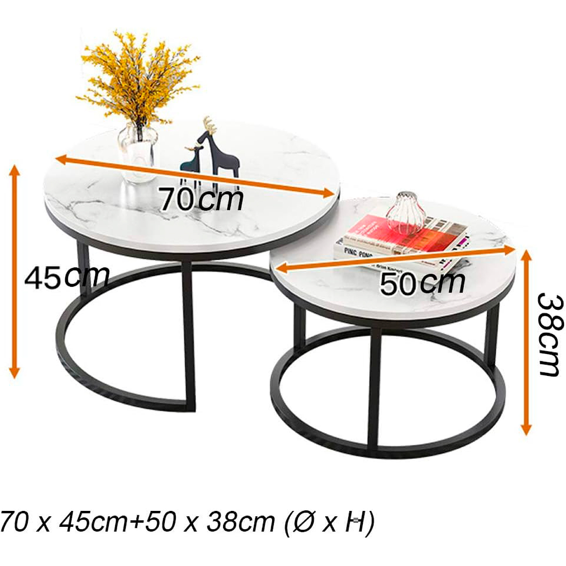 Mesa de Centro Anidadas - Diseño de marmol con Base Negra 2