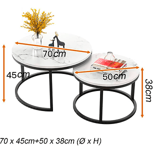 Mesa de Centro Anidadas - Diseño de marmol con Base Negra