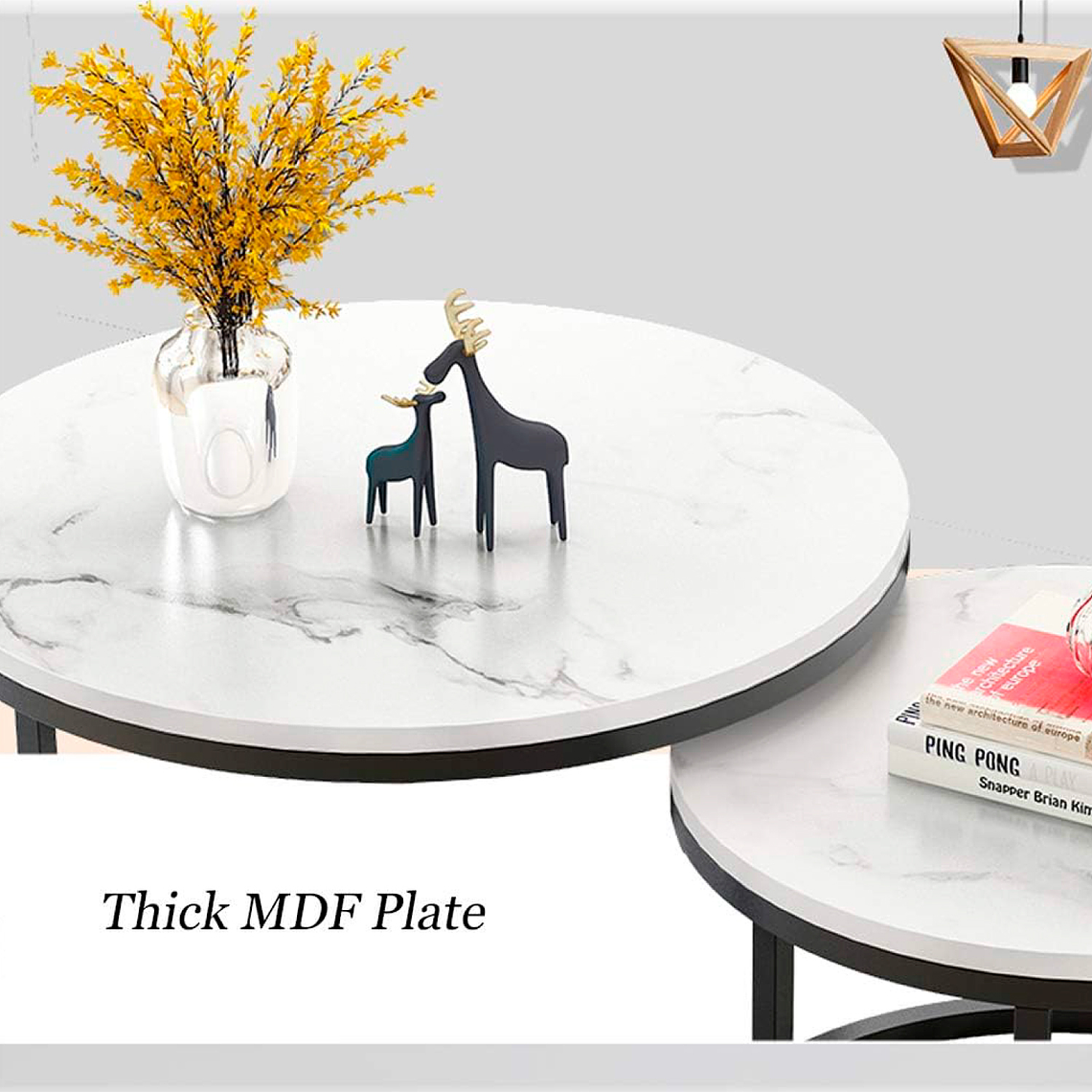 Mesa de Centro Anidadas - Diseño de marmol con Base Negra 3