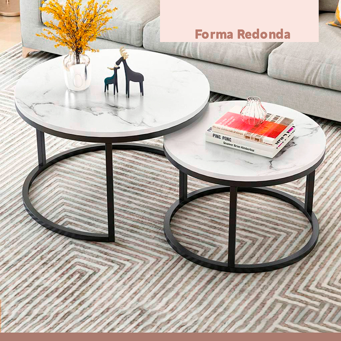 Mesa de Centro Anidadas - Diseño de marmol con Base Negra 4