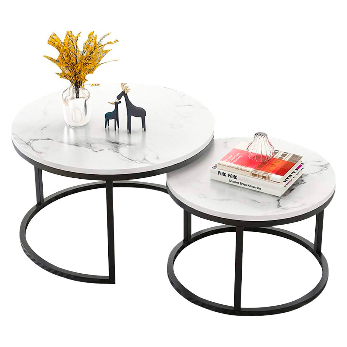 Mesa de Centro Anidadas - Diseño de marmol con Base Negra 6