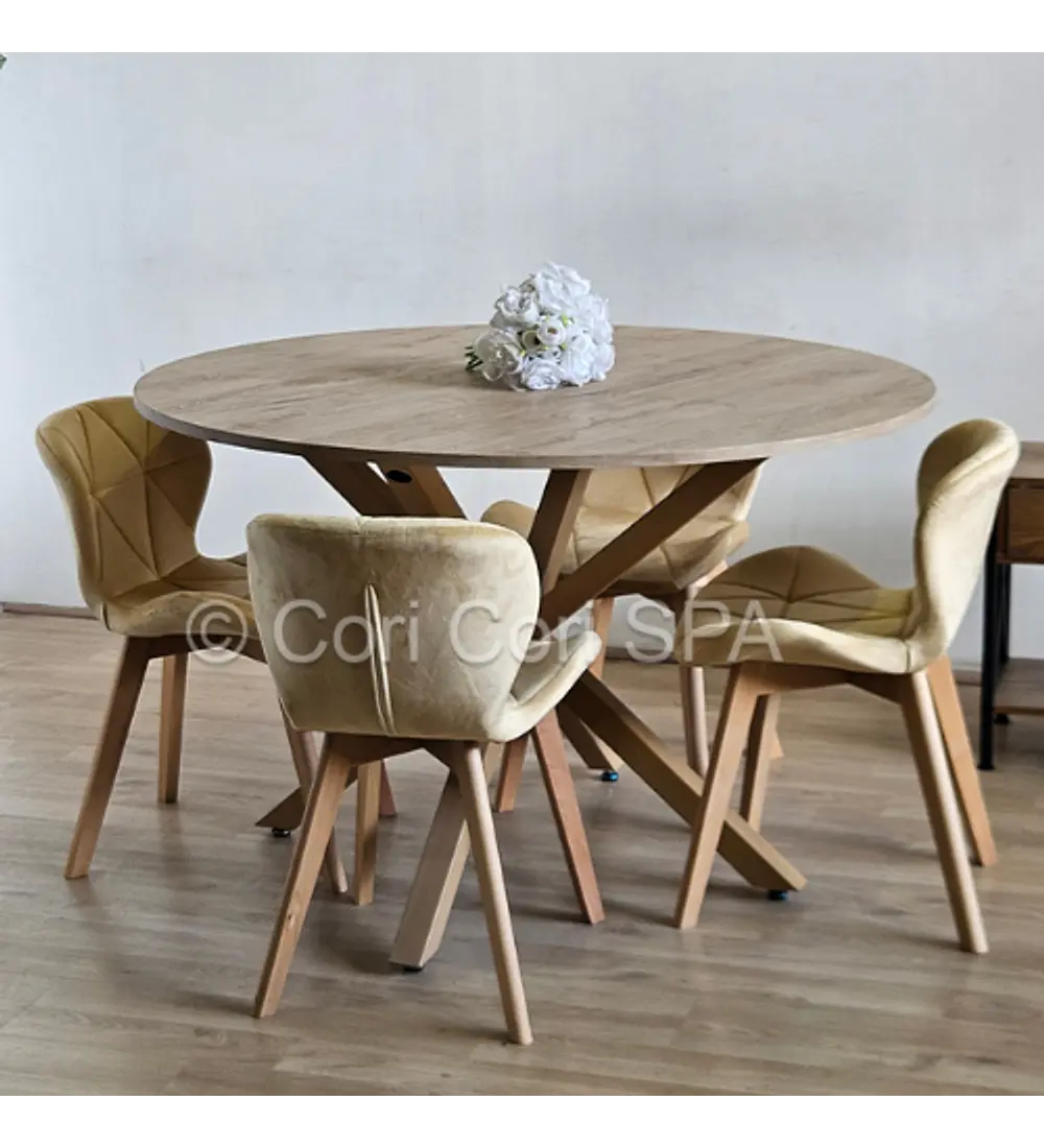Comedor Warwick Melamina Wood 100cm + 4 Sillas Mariposa Velvet