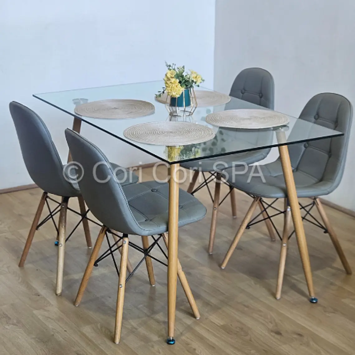 Comedor Rubi 130x80cms + 4 Sillas Capitonne Eames Ecocuero 6