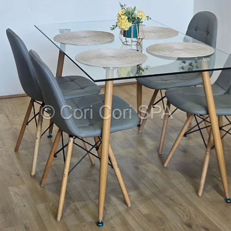 Comedor Rubi 130x80cms + 4 Sillas Capitonne Eames Ecocuero 7