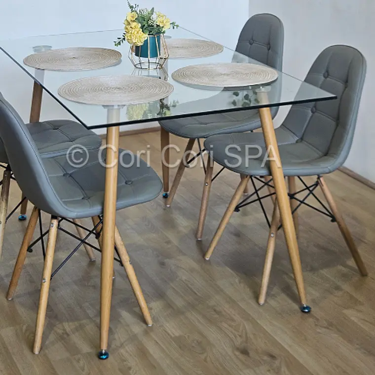 Comedor Rubi 130x80cms + 4 Sillas Capitonne Eames Ecocuero 5