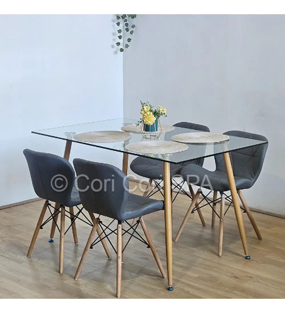Comedor Rubi  130x80cms + 4 Sillas Eames Mariposa Ecocuero