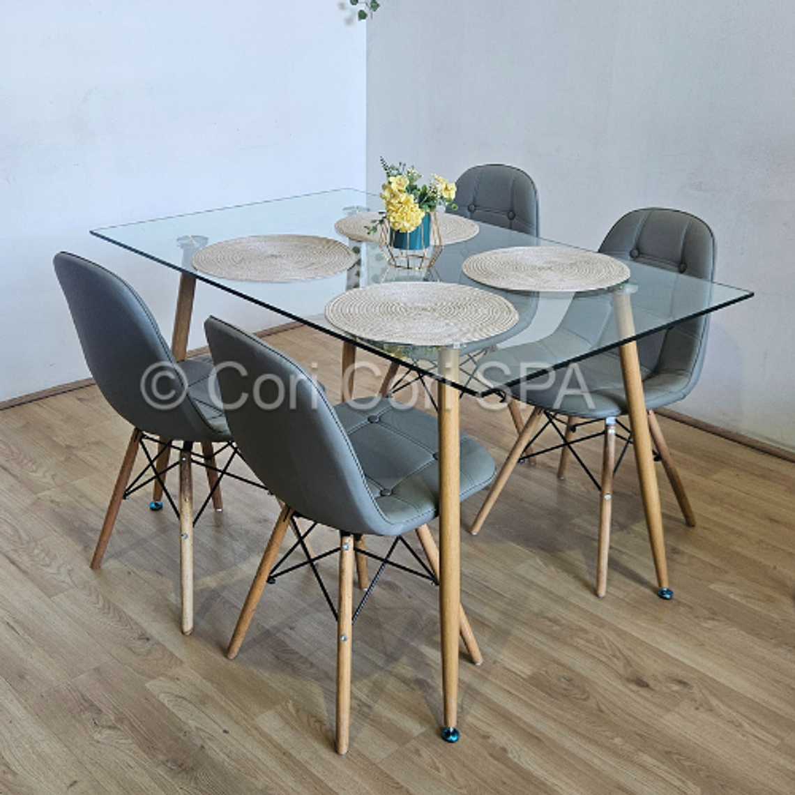 Comedor Rubi 120x80cms + 4 Sillas Eames Capitonne Ecocuero 1