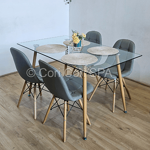 Comedor Rubi 120x80cms + 4 Sillas Eames Capitonne Ecocuero
