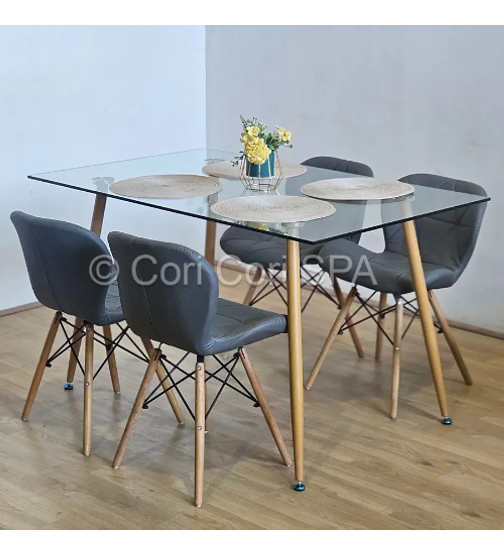 Comedor Rubi 120x80cms + 4 Silla Eames Mariposa Ecocuero