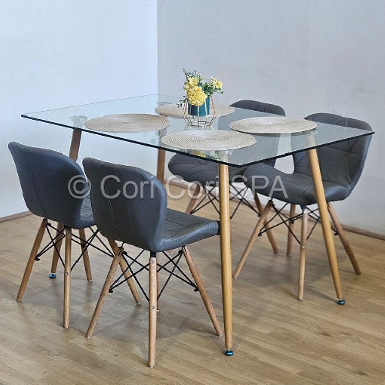 Comedor Rubi 120x80cms + 4 Silla Eames Mariposa Ecocuero 1