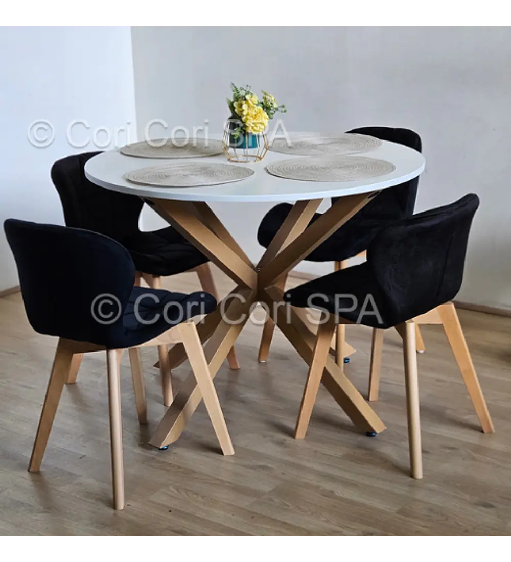 Comedor Warwick Melamina Blanca 100cm + 4 Sillas Mariposa Velvet