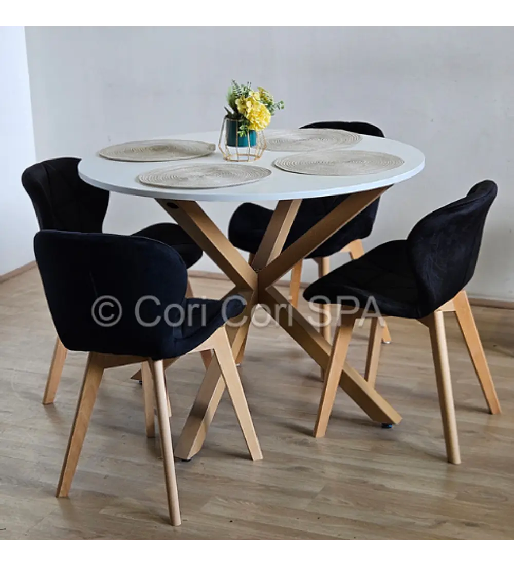 Comedor Warwick Melamina Blanca 100cm + 4 Sillas Mariposa Velvet