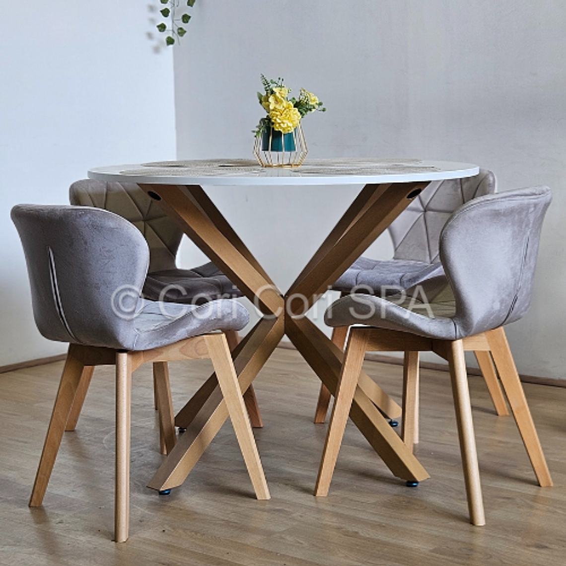 Comedor Warwick Melamina Blanca 100cm + 4 Sillas Mariposa Velvet 2