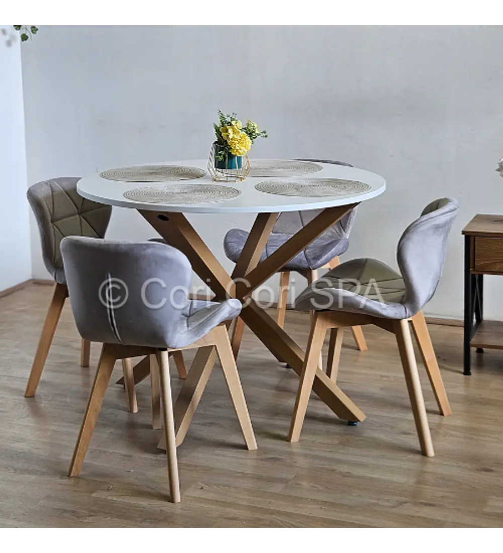 Comedor Warwick Melamina Blanca 100cm + 4 Sillas Mariposa Velvet