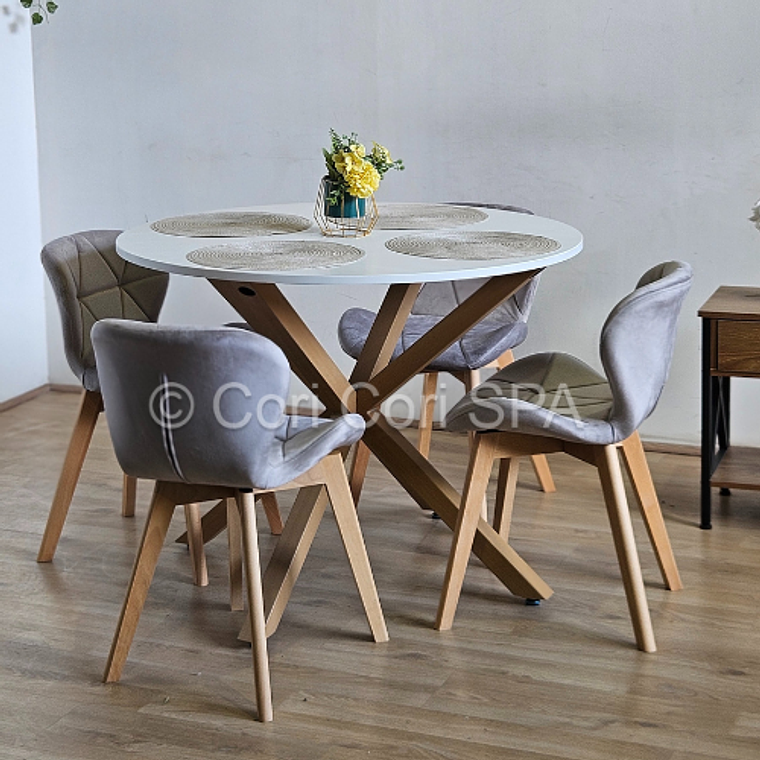 Comedor Warwick Melamina Blanca 120cm + 4 Sillas Mariposa Velvet 3