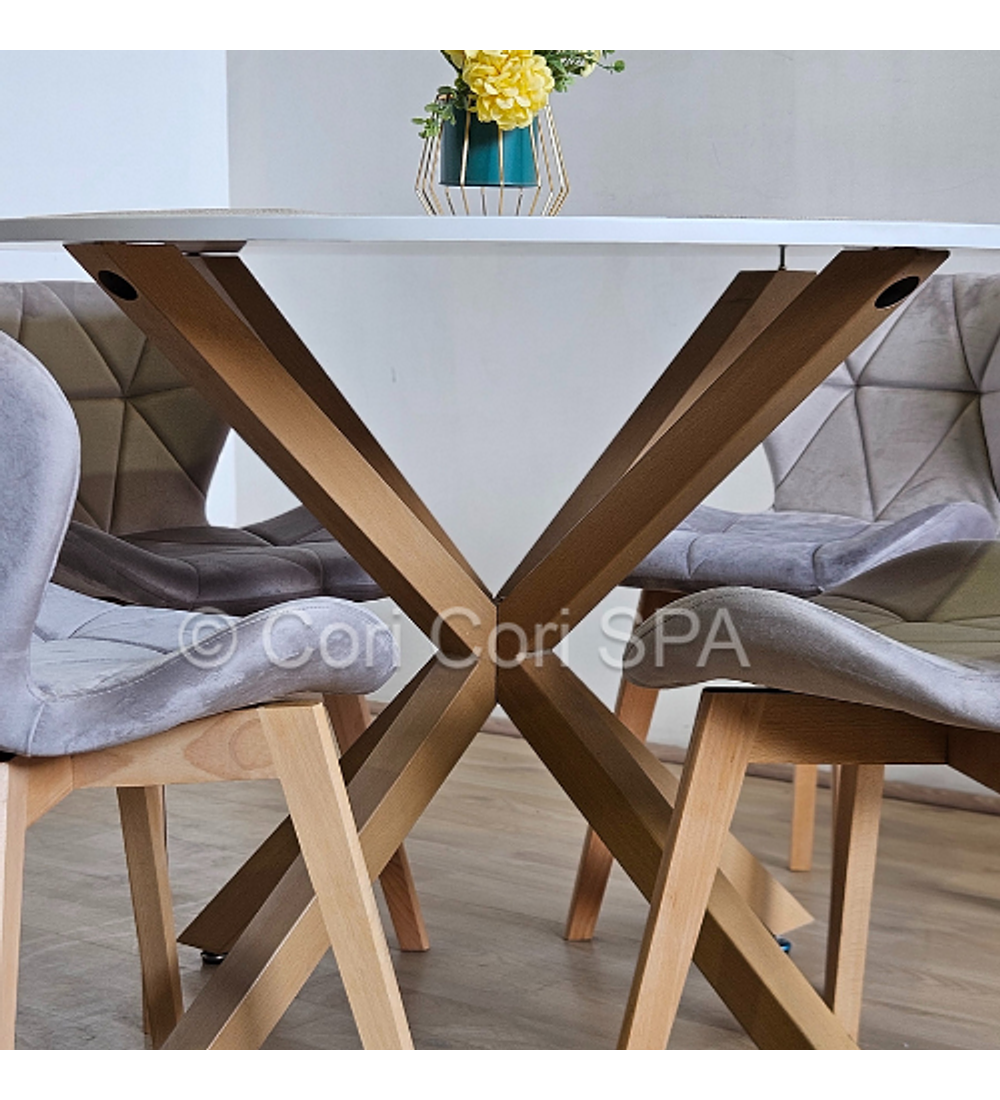 Comedor Warwick Melamina Blanca 120cm + 4 Sillas Mariposa Velvet