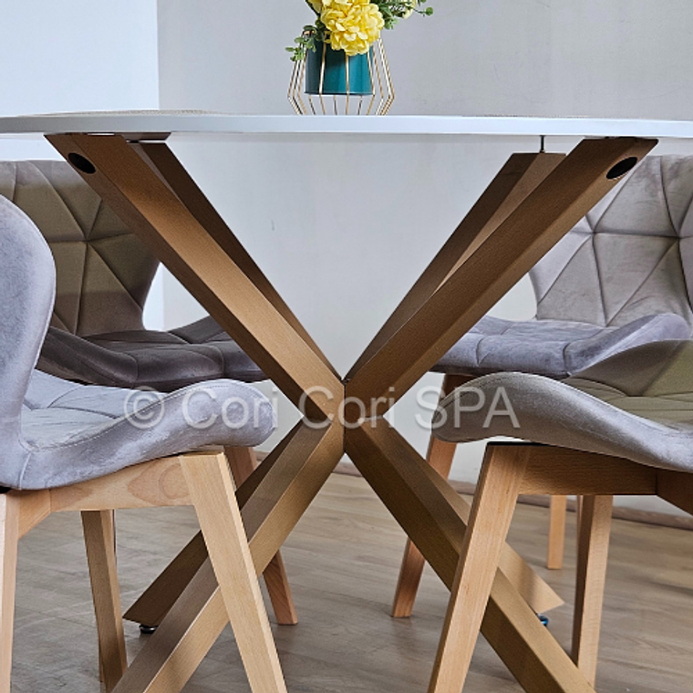 Comedor Warwick Melamina Blanca 120cm + 4 Sillas Mariposa Velvet 6