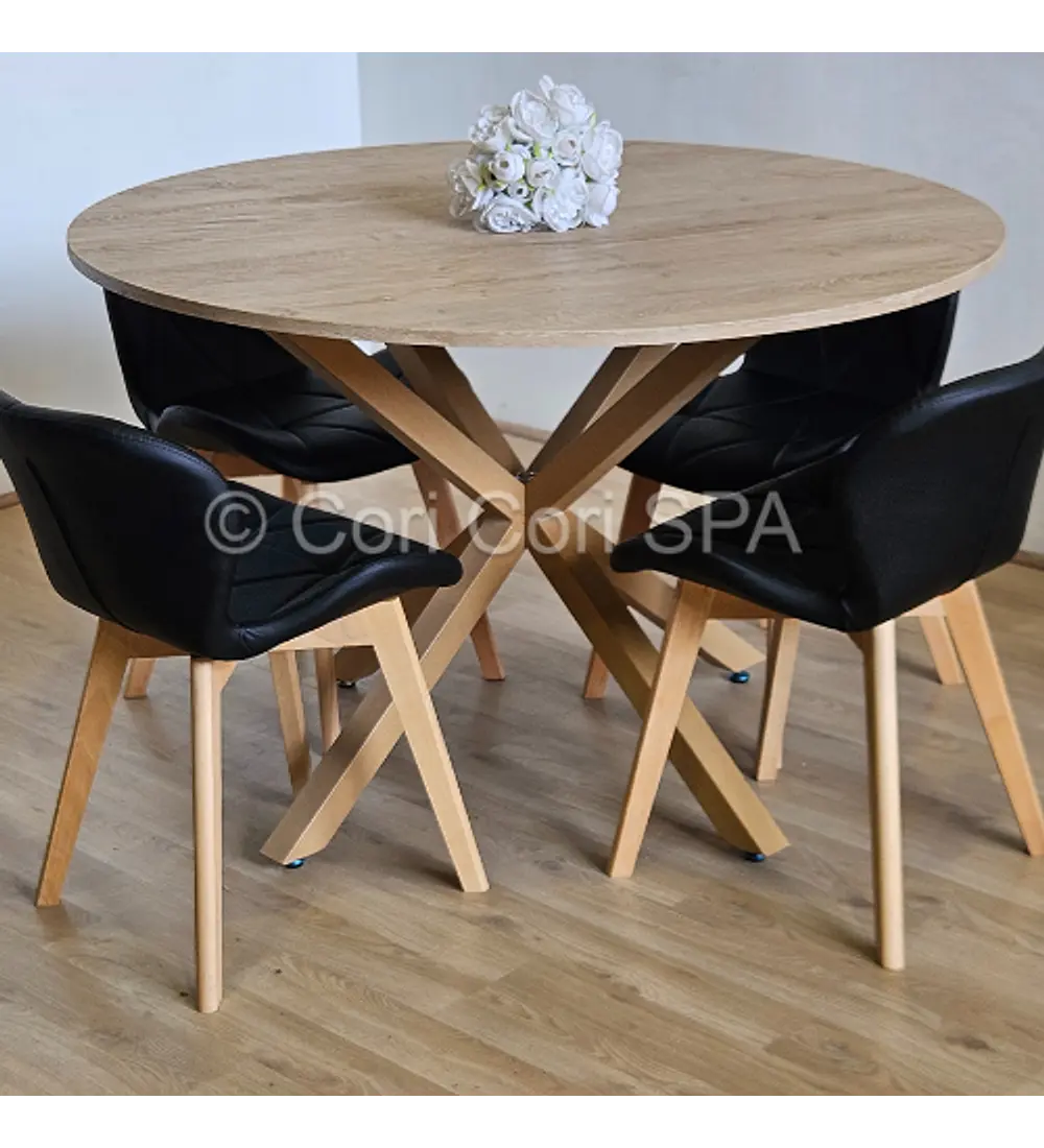 Comedor Warwick Melamina Wood 120cm + 4 Sillas Mariposa Ecocuero Wood