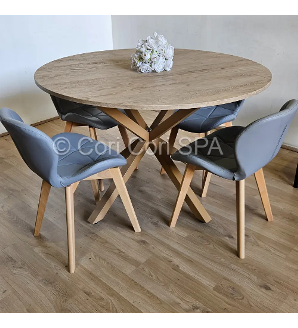 Comedor Warwick Melamina Wood 120cm + 4 Sillas Mariposa Ecocuero Wood
