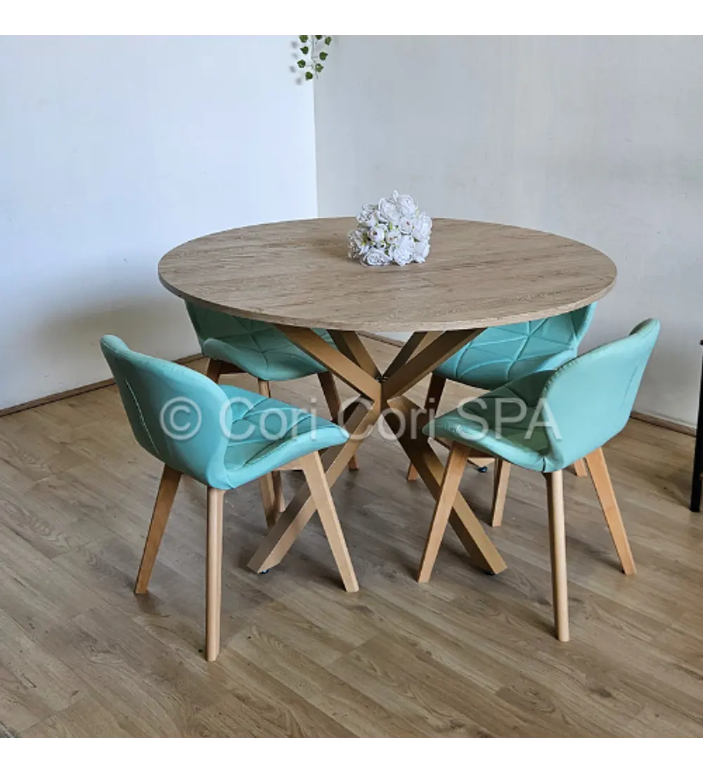 Comedor Warwick Melamina Wood 120cm + 4 Sillas Mariposa Ecocuero Wood