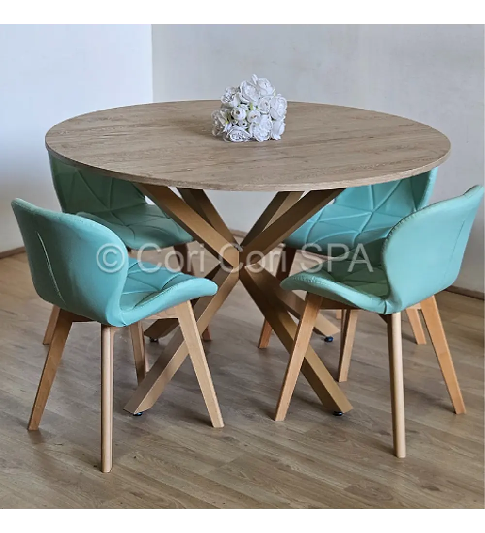 Comedor Warwick Melamina Wood 120cm + 4 Sillas Mariposa Ecocuero Wood