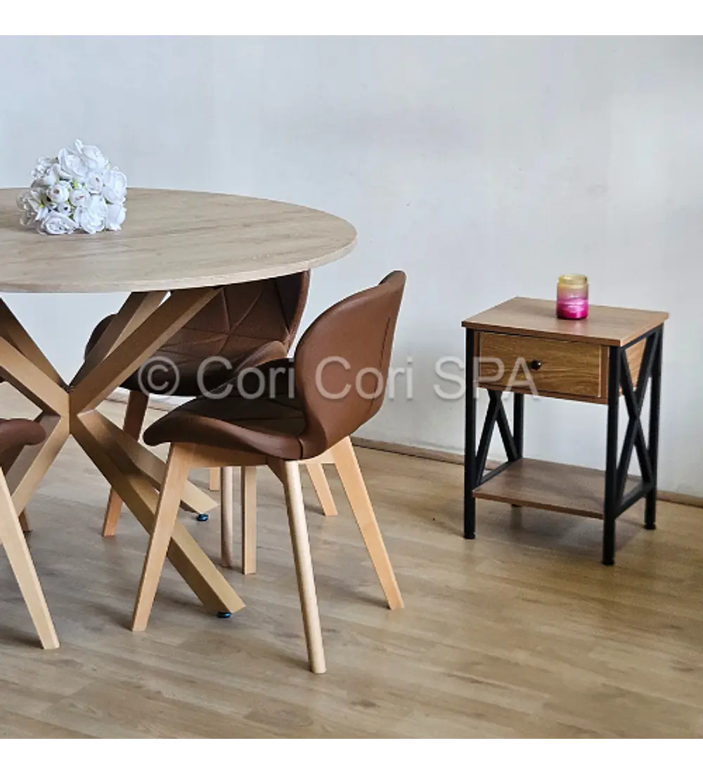Comedor Warwick Melamina Wood 120cm + 4 Sillas Mariposa Ecocuero Wood