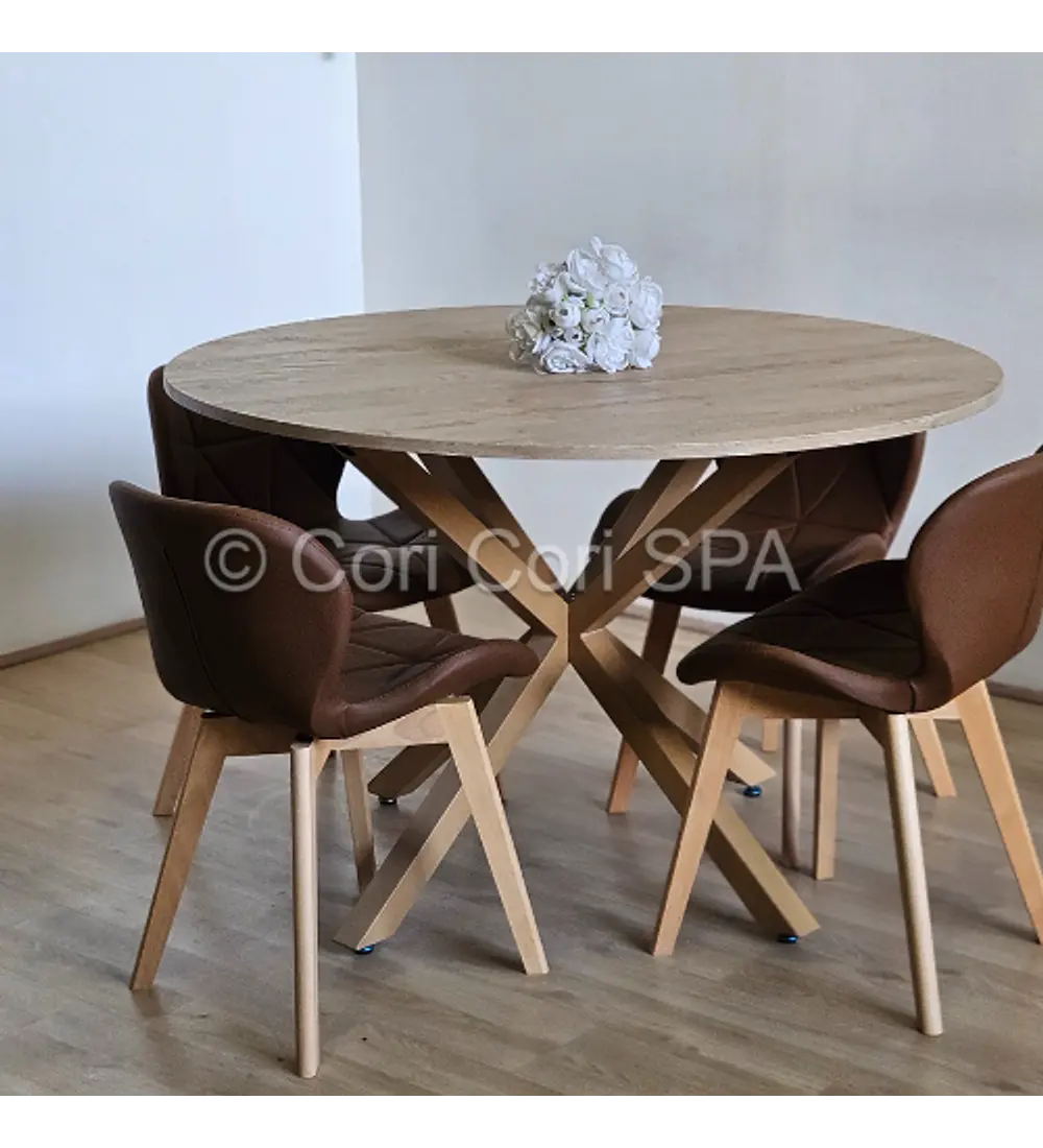 Comedor Warwick Melamina Wood 120cm + 4 Sillas Mariposa Ecocuero Wood