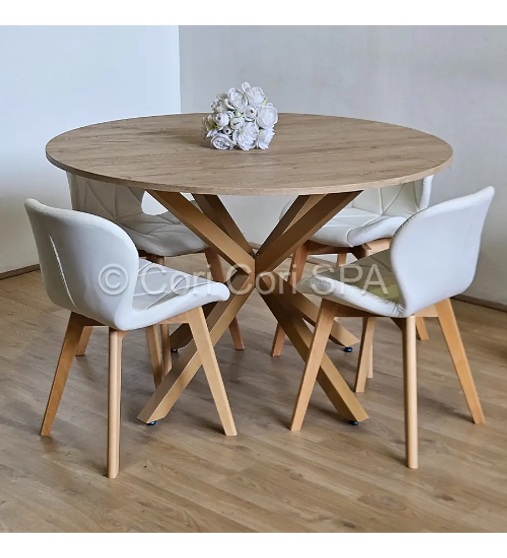 Comedor Warwick Melamina Wood 120cm + 4 Sillas Mariposa Ecocuero Wood