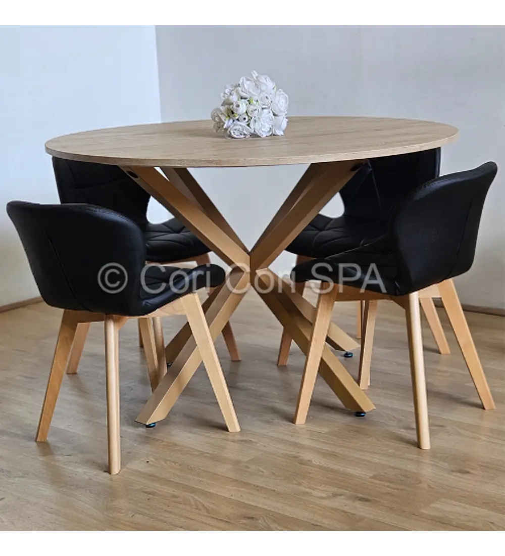 Comedor Warwick Melamina Wood 100cm + 4 Sillas Mariposa Ecocuero Wood