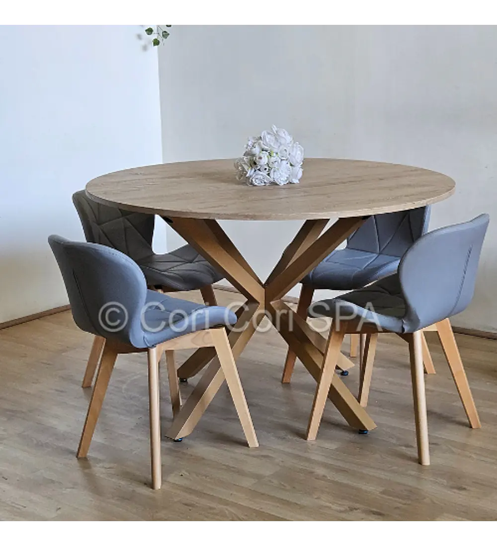 Comedor Warwick Melamina Wood 100cm + 4 Sillas Mariposa Ecocuero Wood