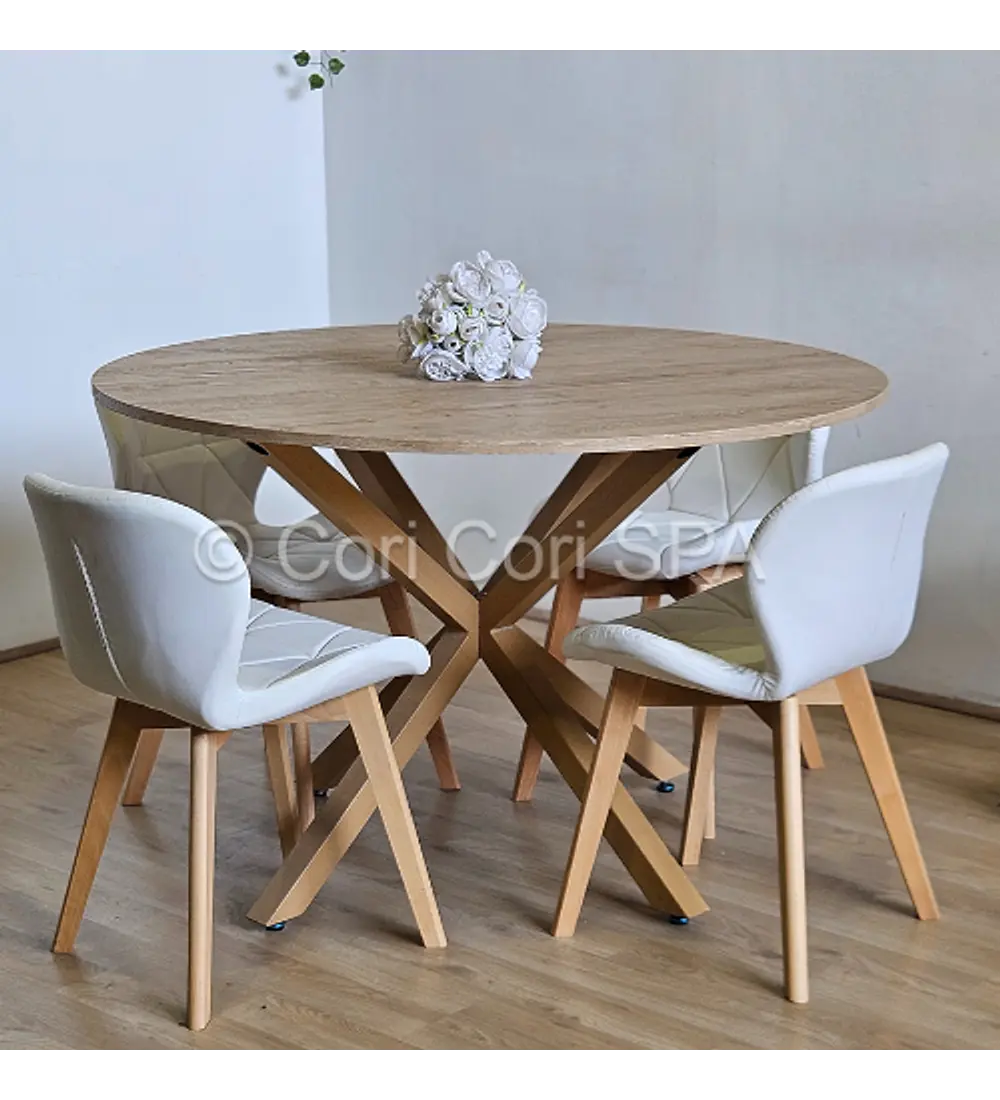 Comedor Warwick Melamina Wood 100cm + 4 Sillas Mariposa Ecocuero Wood