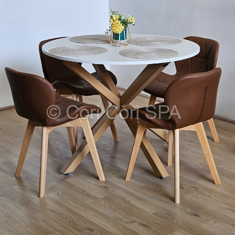 Comedor Warwick Melamina Blanca 100cm + 4 Sillas Mariposa Ecocuero Wood 2