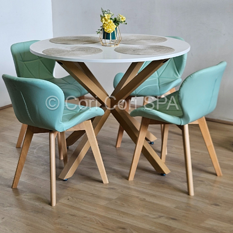 Comedor Warwick Melamina Blanca 100cm + 4 Sillas Mariposa Ecocuero Wood 4