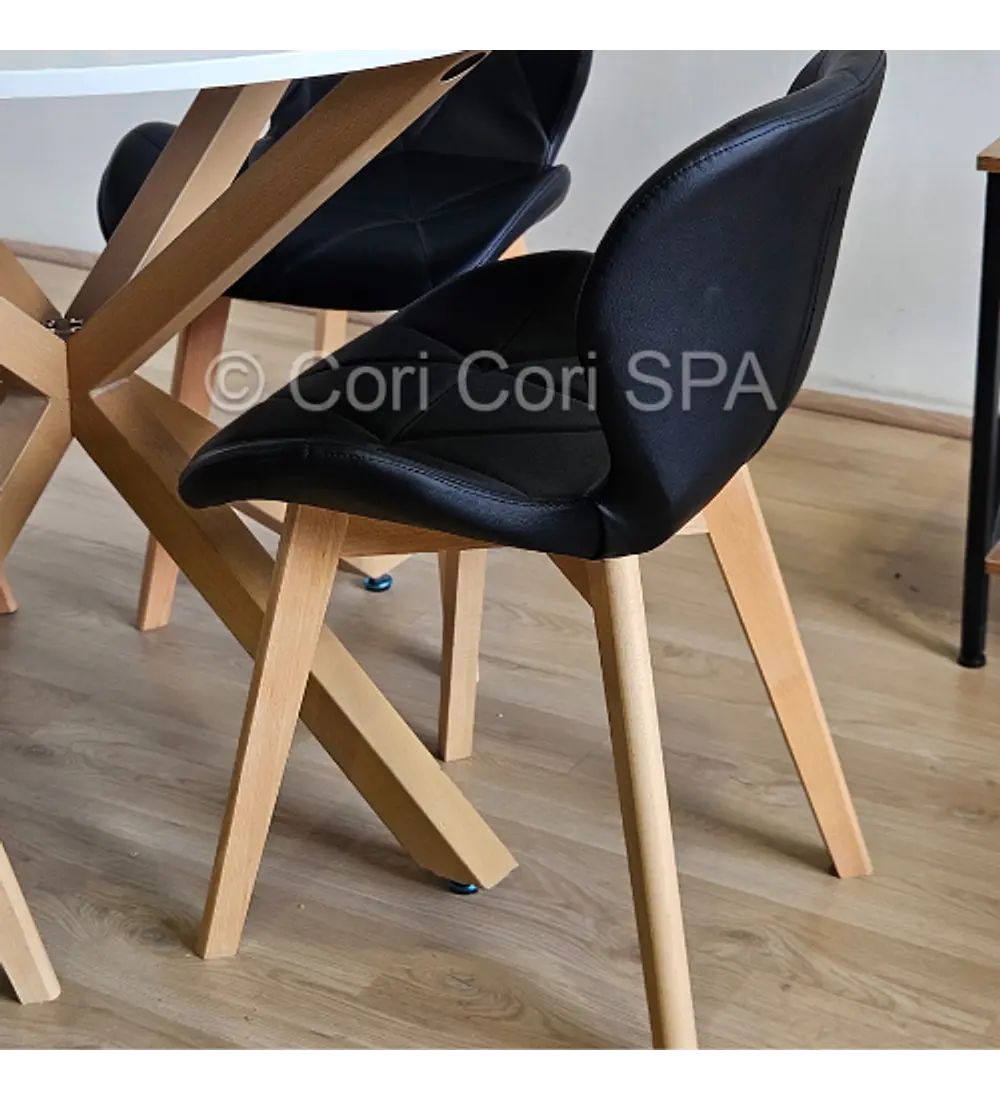 Comedor Warwick Melamina Blanca 100cm + 4 Sillas Mariposa Ecocuero Wood