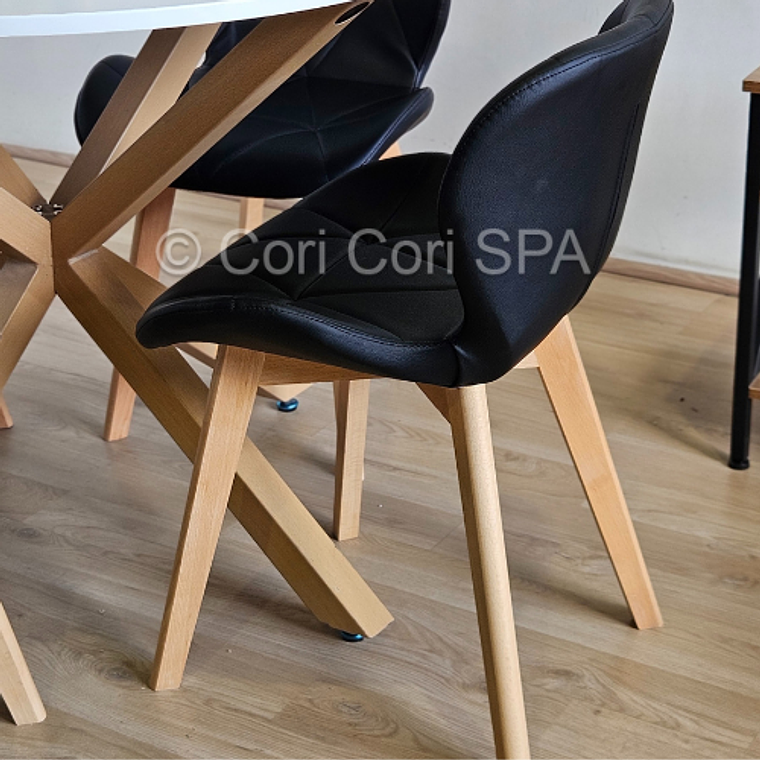 Comedor Warwick Melamina Blanca 100cm + 4 Sillas Mariposa Ecocuero Wood 8