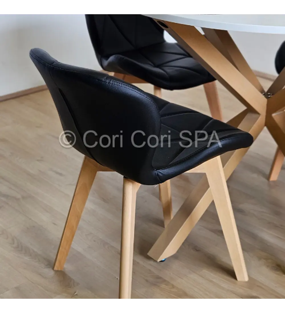 Comedor Warwick Melamina Blanca 100cm + 4 Sillas Mariposa Ecocuero Wood