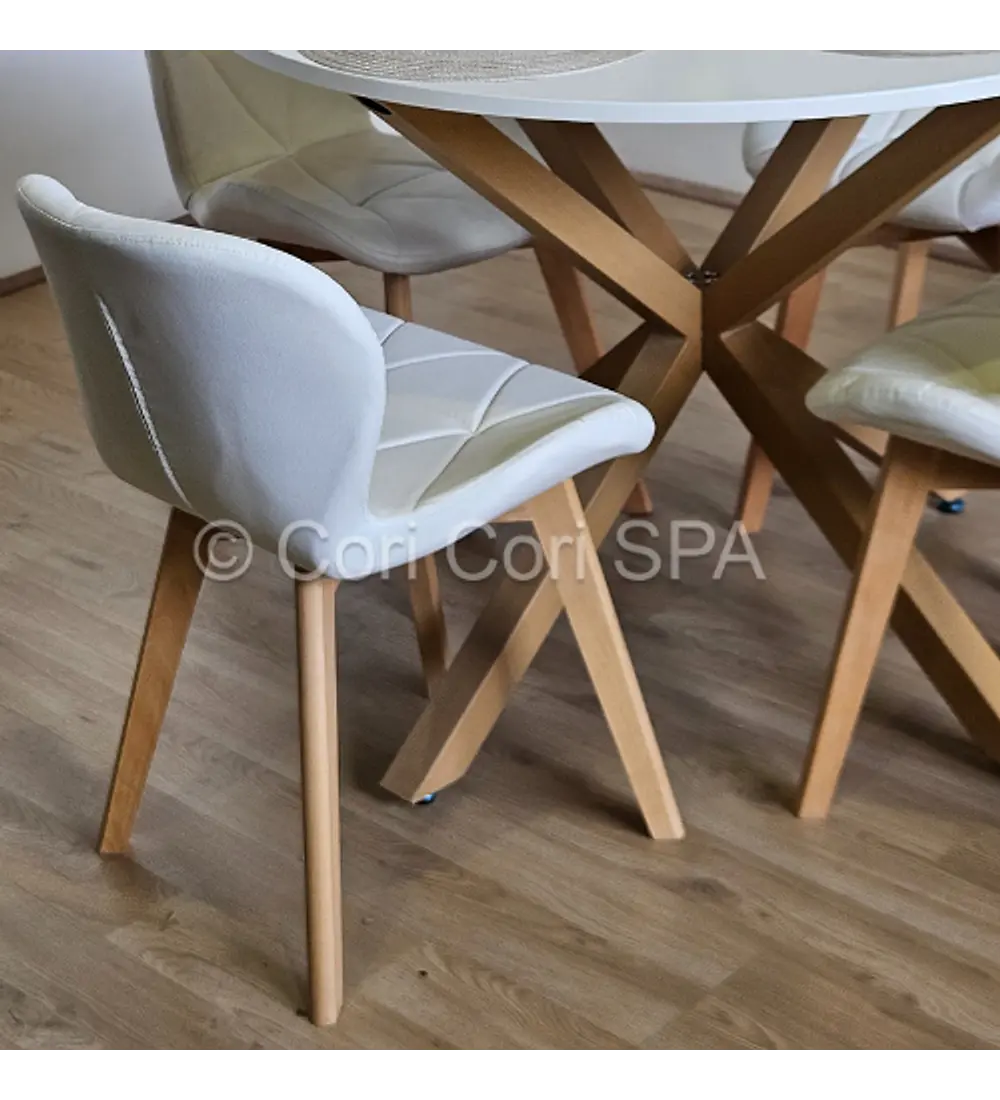 Comedor Warwick Melamina Blanca 100cm + 4 Sillas Mariposa Ecocuero Wood